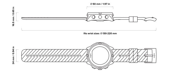 Medidas del SUUNTO SPARTAN Sport Wrist HR