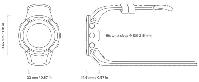 Medidas del SUUNTO SPARTAN Sport Wrist HR