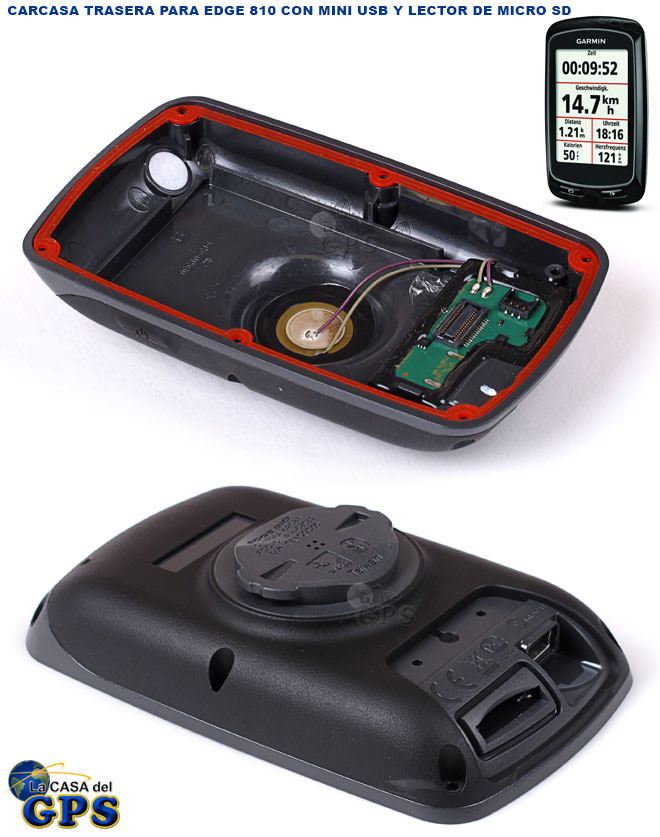 Carcasa trasera para GARMIN Edge 810 con conector miniUSB y lector microSD